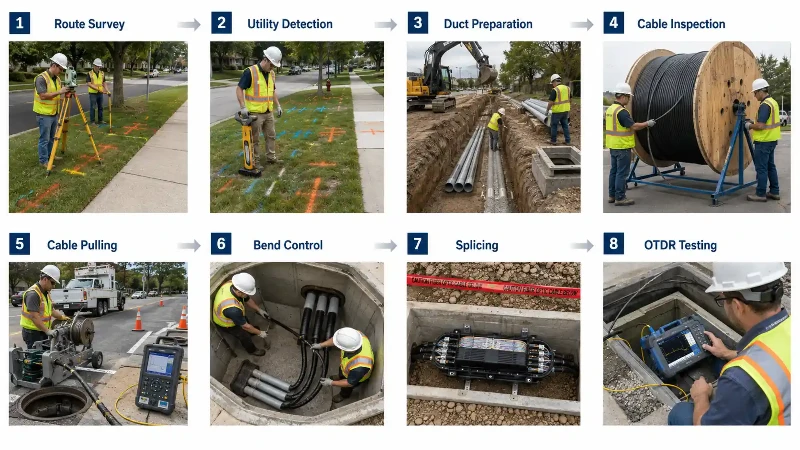 Underground fiber optic cable installation process Underground fiber optic cable installation process